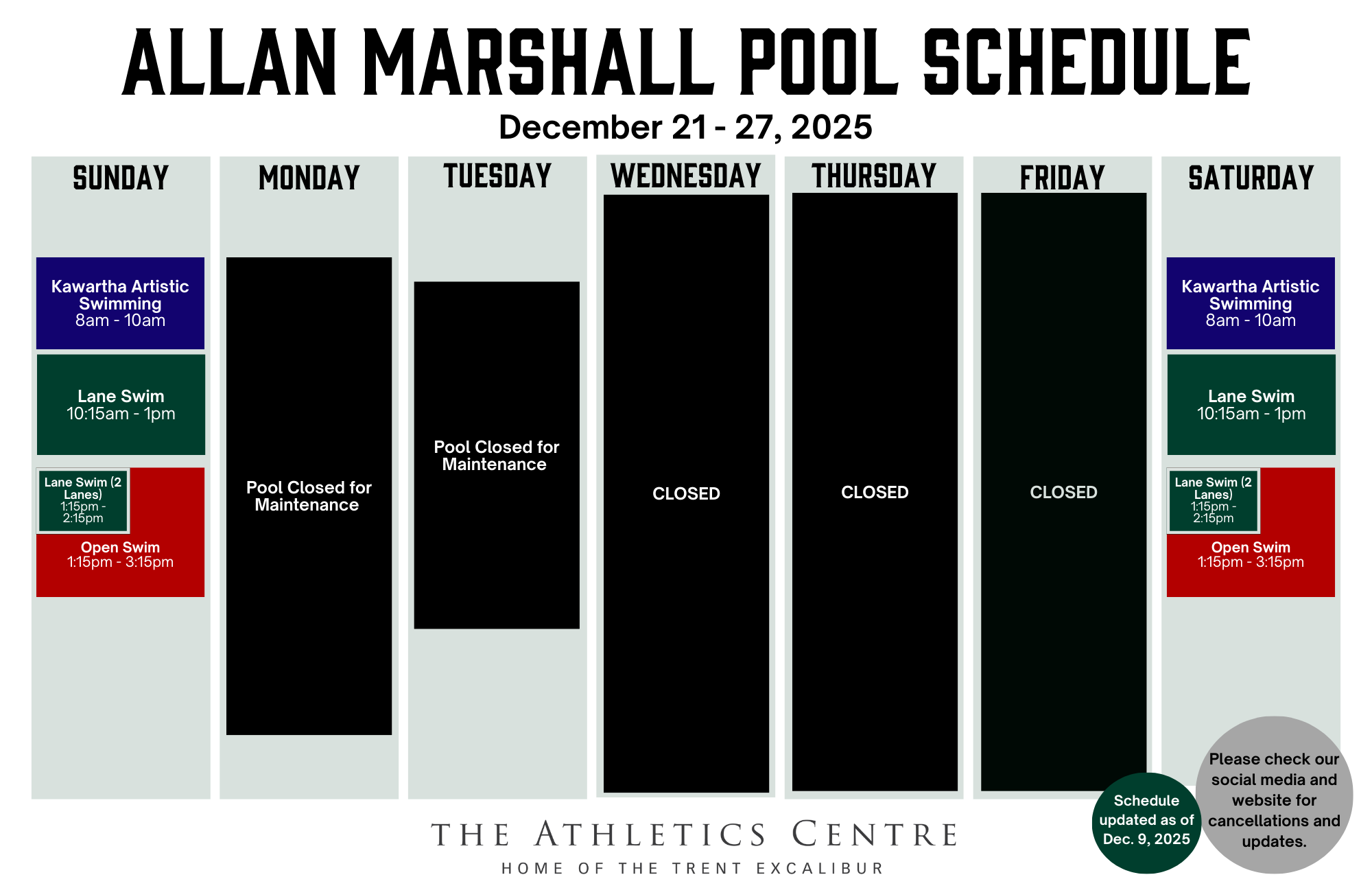 Pool Schedule Dec 20-27
