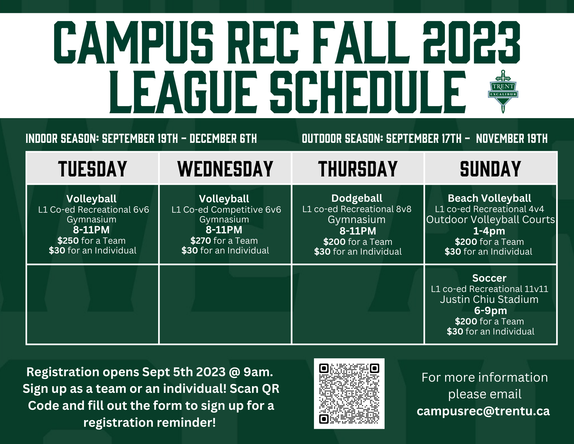 Fall 2023 Leagues and Locations