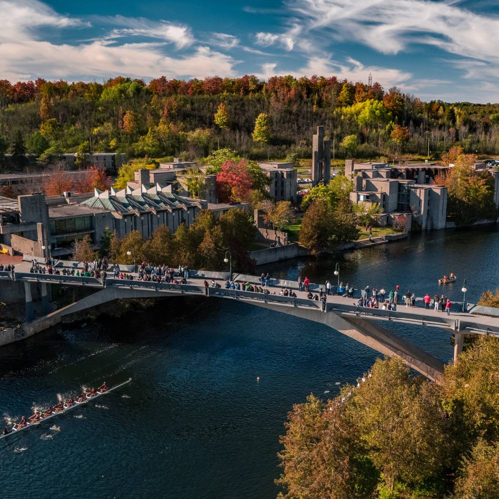 An aerial shot of Trent's Symons campus in fall.