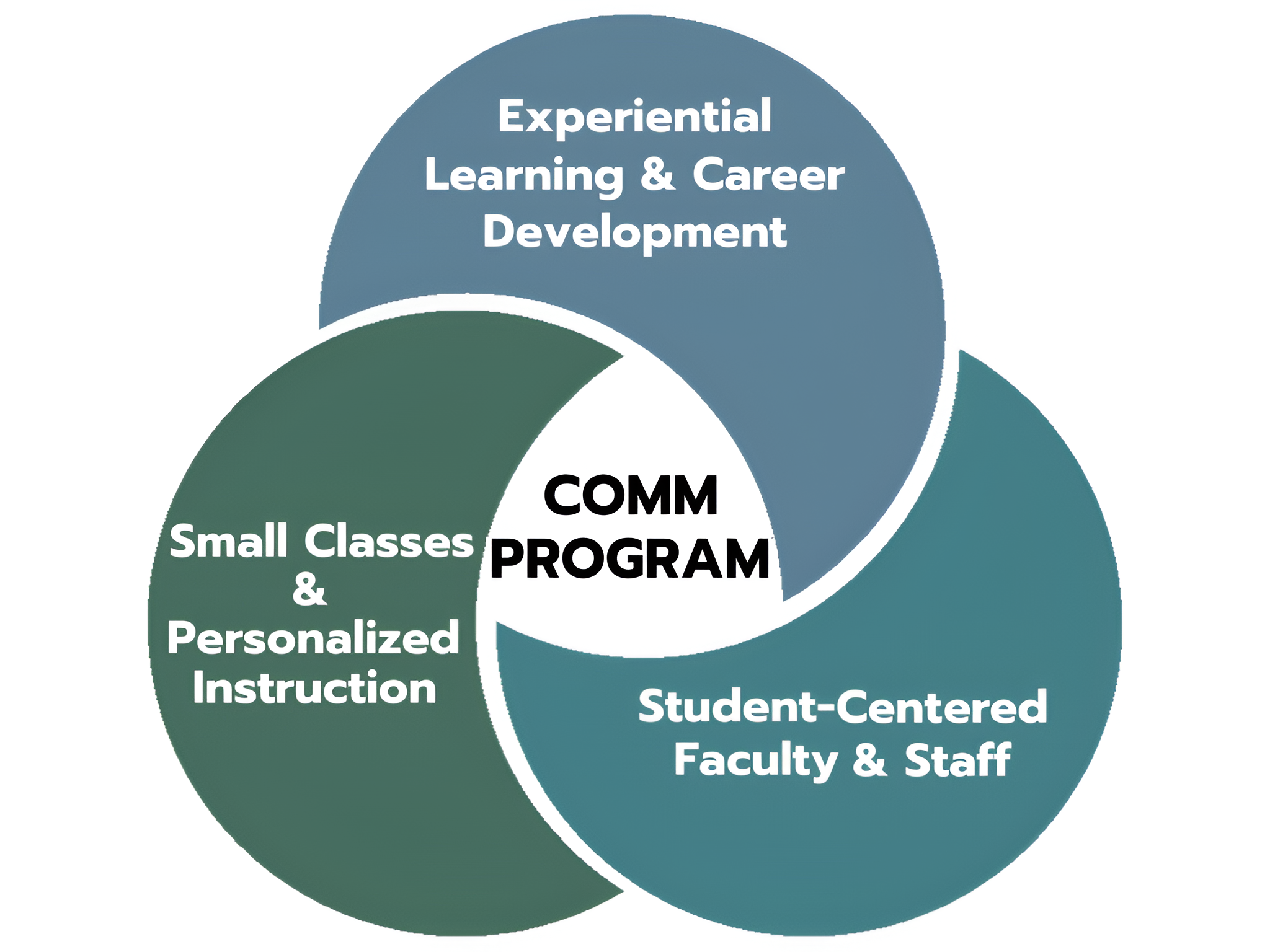 Venn diagram showing components of the Communications Program