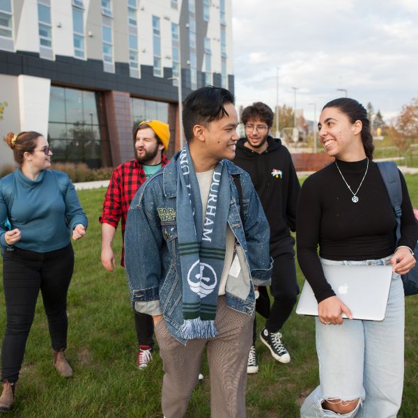 A group of students walking on campus