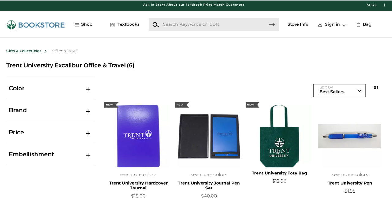 A screenshot of the campus store website