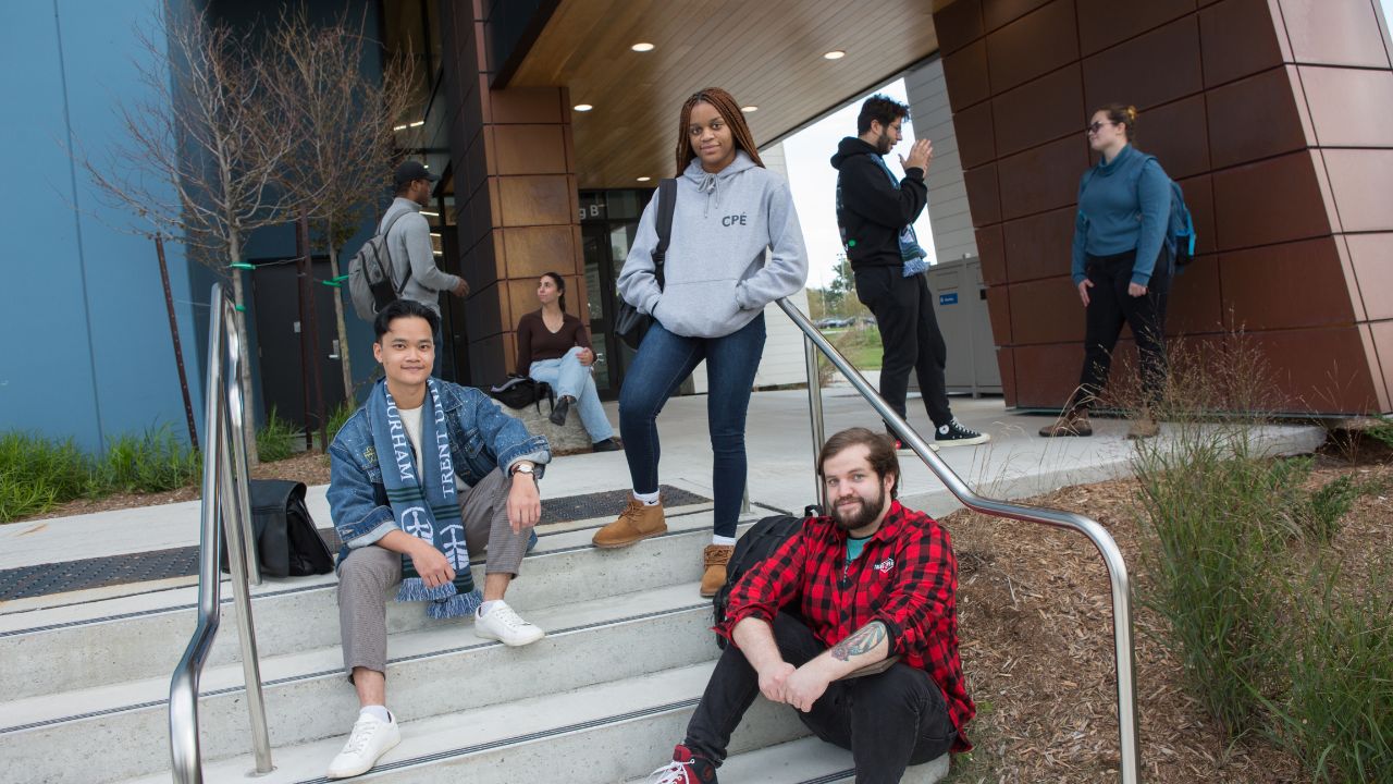 A group of students on the steps at Trent Durham