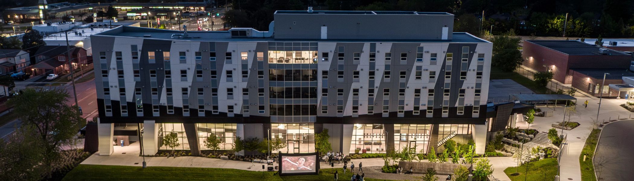 A night view of the Trent Durham campus