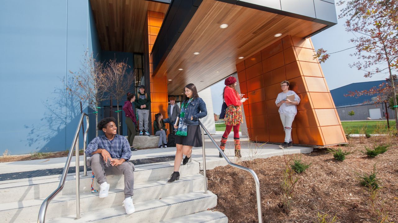 Students walking on campus