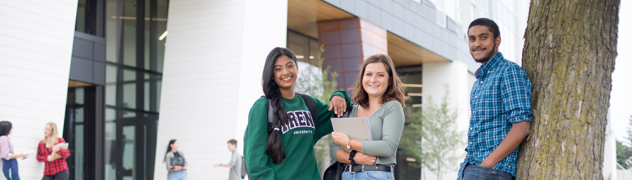 Three students on the Durham campus