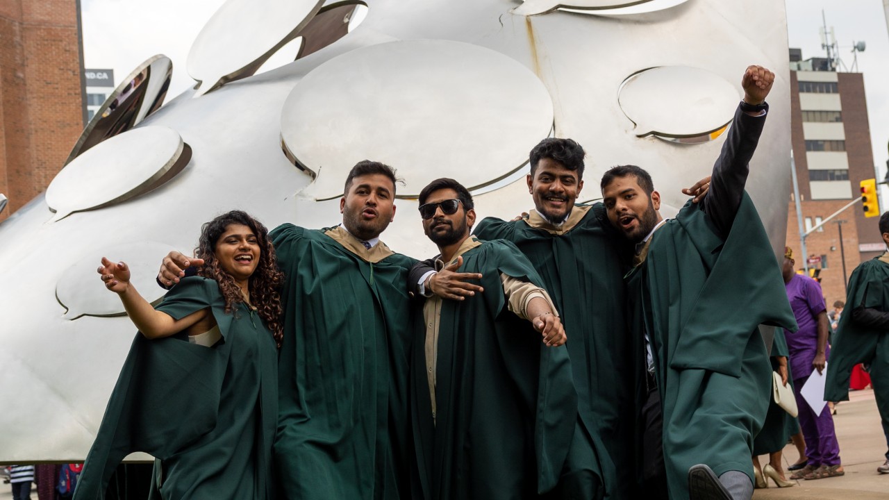 Students celebrating outside of Convocation