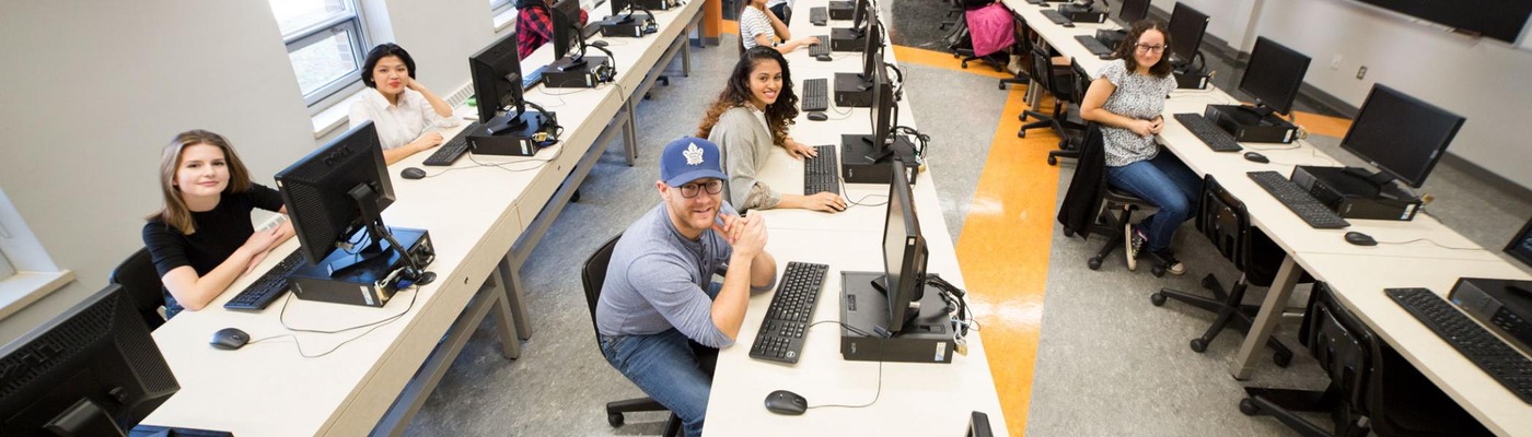 Trent University Durham GTA students working in a computer lab