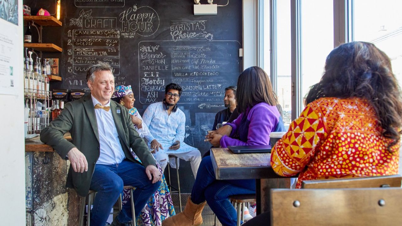 Staff and students at a cafe in Oshawa.