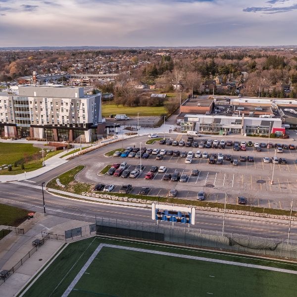 An overhead view of the parking lot at Trent Durham