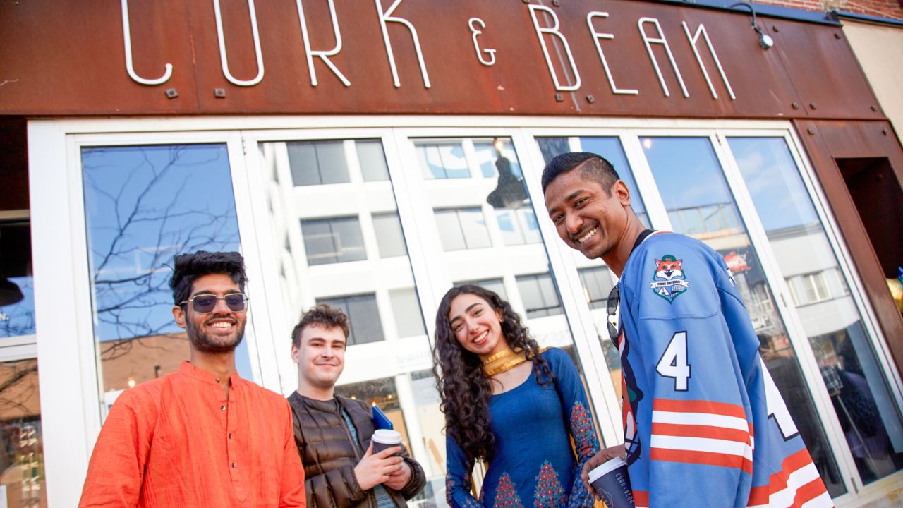 Students outside a restaurant in downtown Oshawa