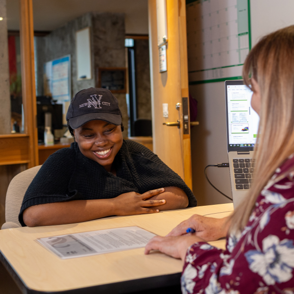 Student in advising appointment.