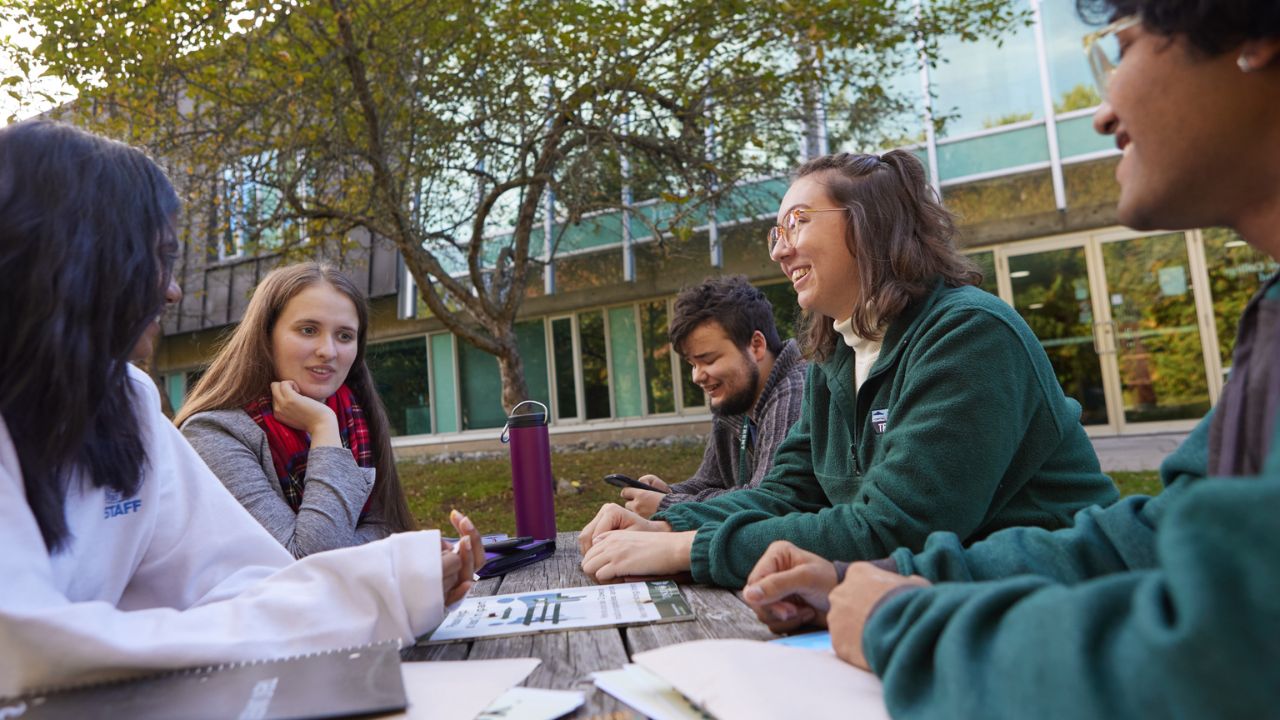 Students having an outdoor discussion