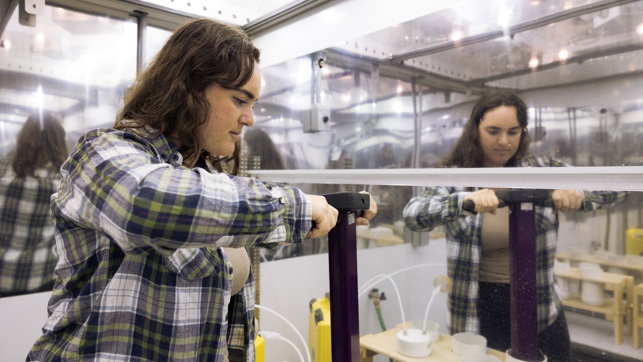 Student working in a Microenvironment Lab