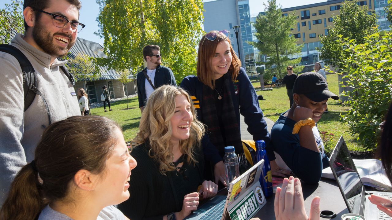 French students having an outdoor discussion