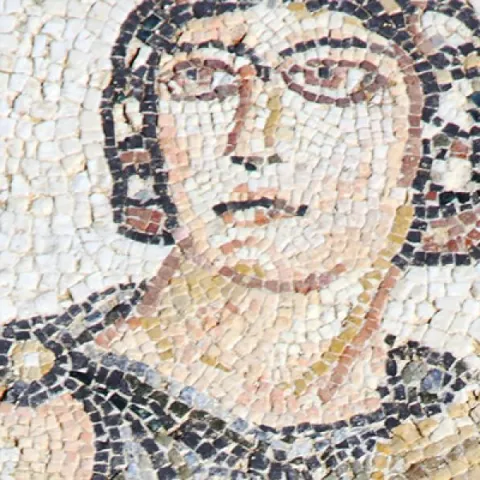 Ancient greek Mosaic of person holding a vase