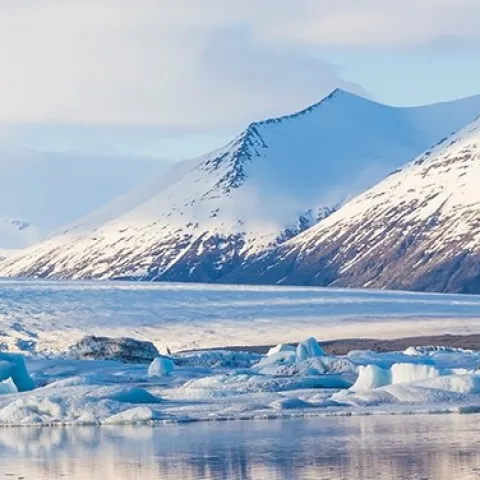 Arctic landscape with mountains and glaciers