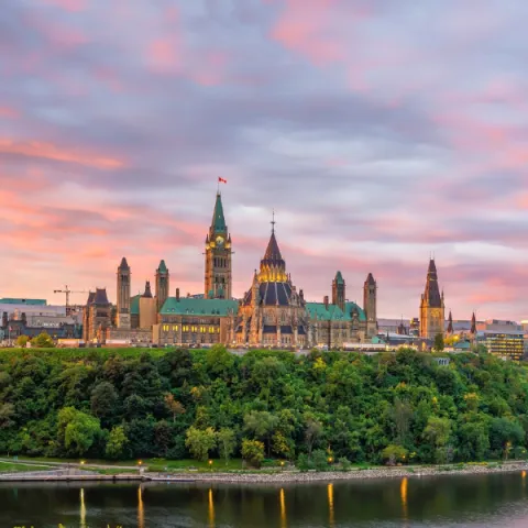 Canadian parliament building from a distance.