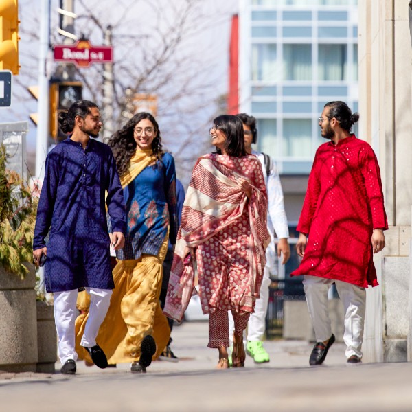 A group of Trent students walking in downtown Oshawa