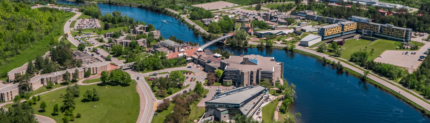 An overhead view of Trent's Peterborough campus