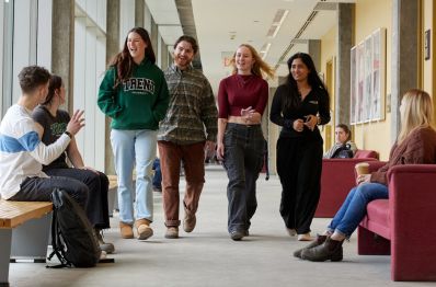 Students walking in a hallway