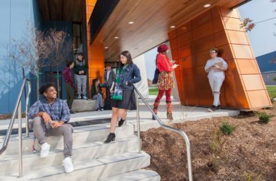 Students outside Building B