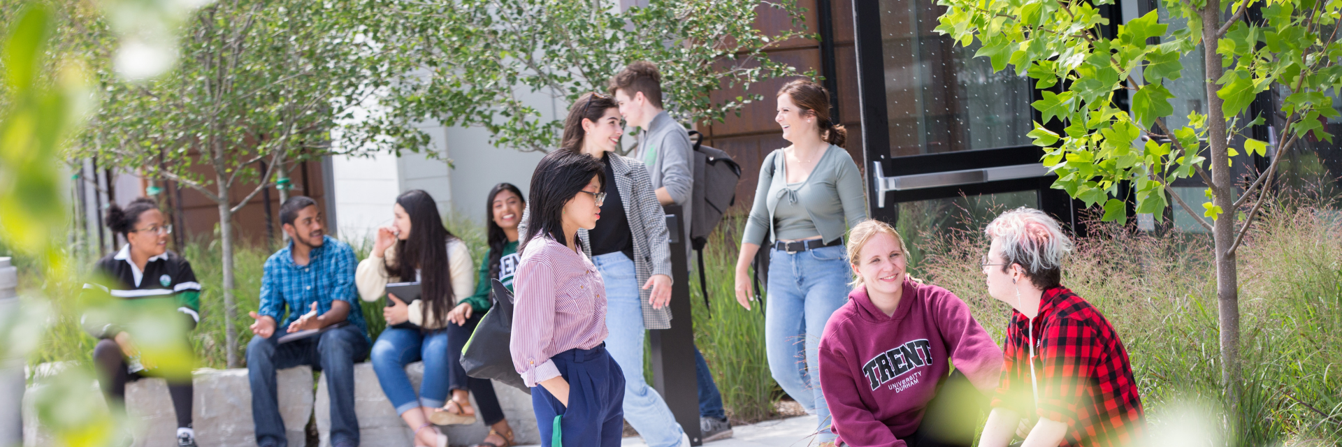 Students mingling outside on the Trent Durham campus