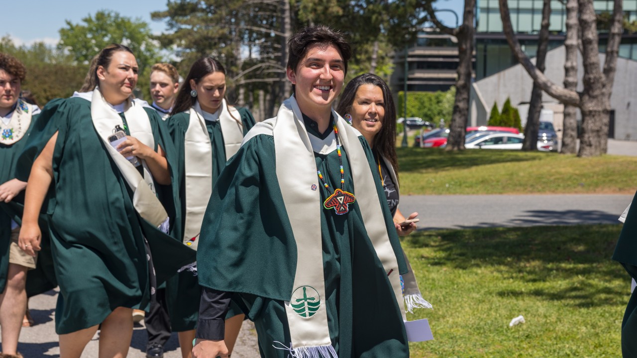 Indigenous students walking in Convocation