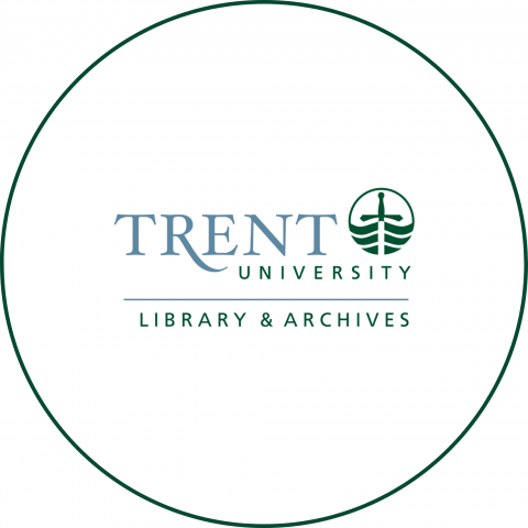 Logo of Trent University Library & Archives featuring stylized text and a green emblem with a cross.