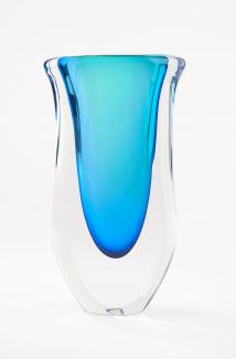 One vase made of glass with clear edge and blue interior