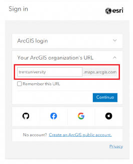 Trent University ArcGIS Organizational URL