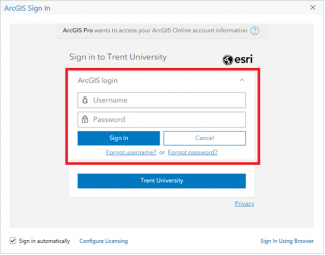 ArcGIS Pro Sign in with username and password