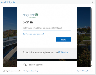 ArcGIS Pro Sign in with Trent University credentials