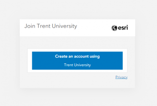 A screen capture of a blue button asking the user to create an account using Trent University