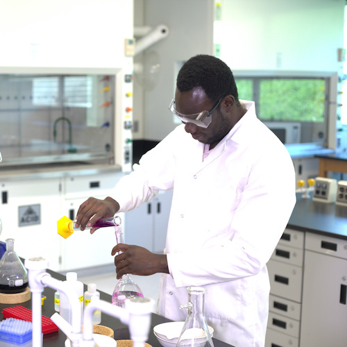A graduate student working in a chemistry lab