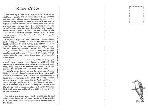 Rain Crow poem written in a black and white postcard format.